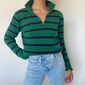 Chaps Half Zip Striped Sweater